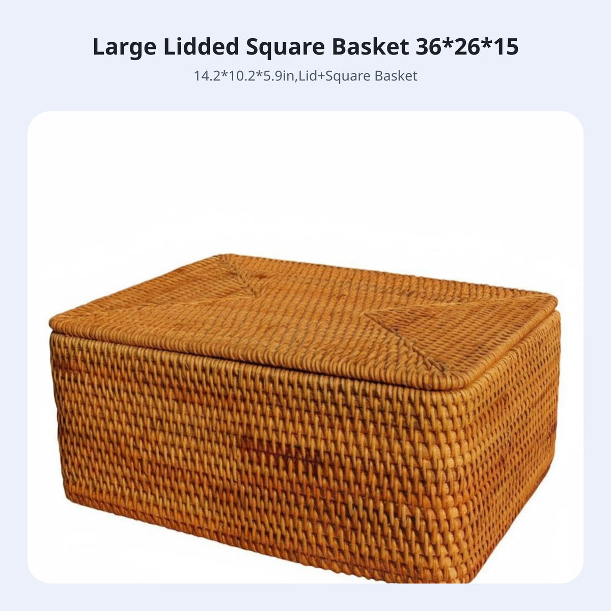 Rectangular Wicker Storage Basket with Lid & Handles