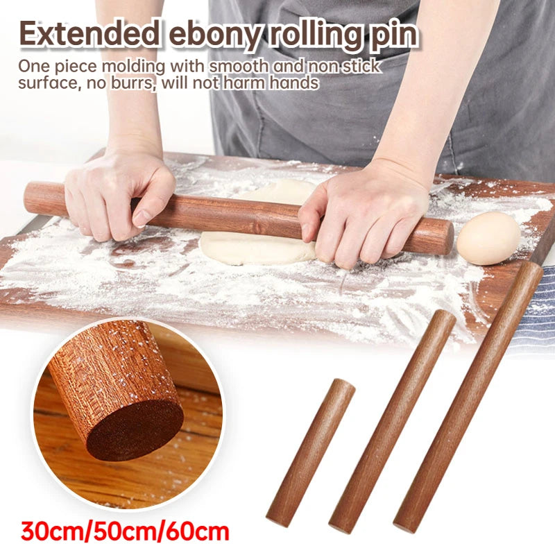 Ebony Wood Rolling Pin 30/50/60cm – One-Piece Solid Wood