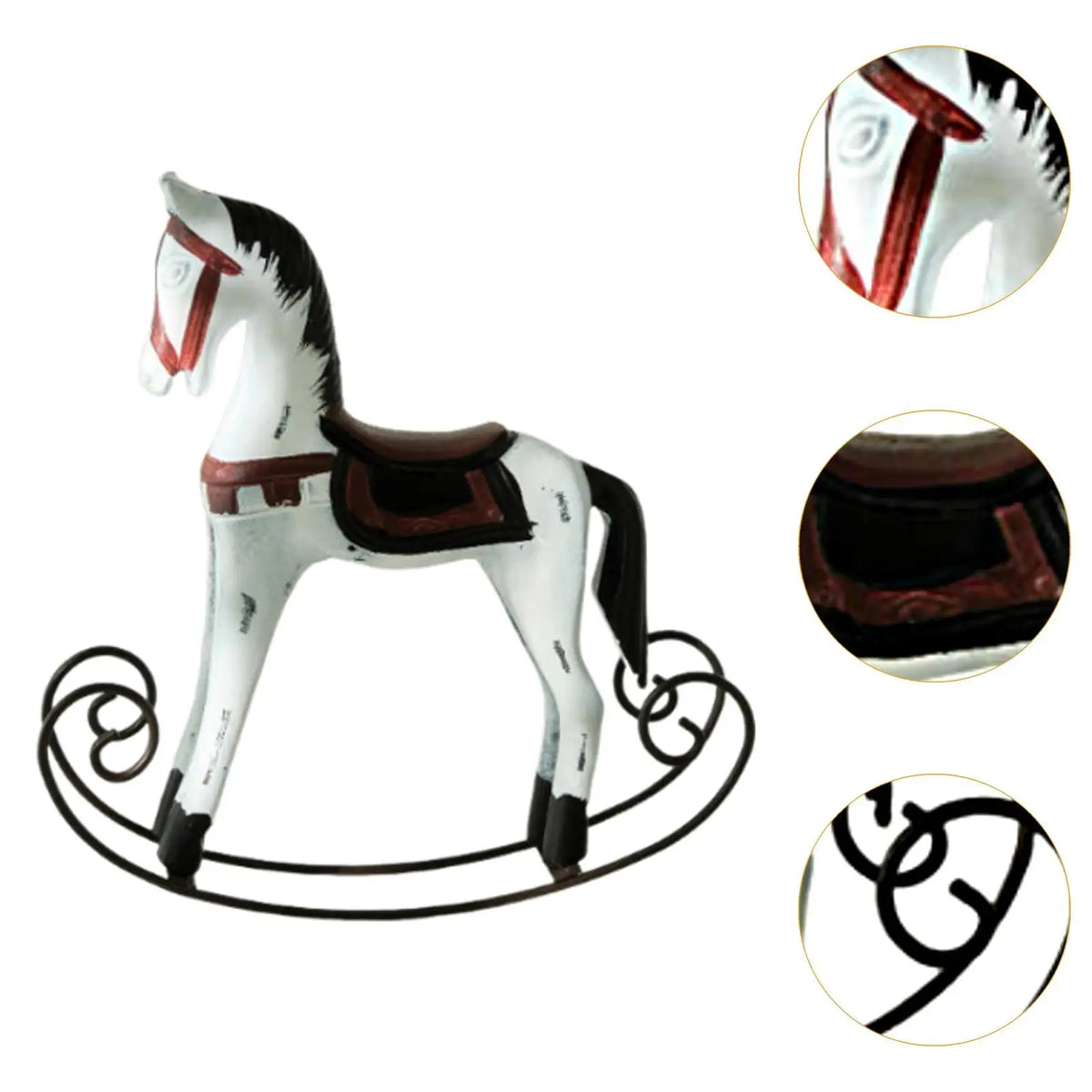Wooden Rocking Horse Statue – Rustic Animal Figurine Decor
