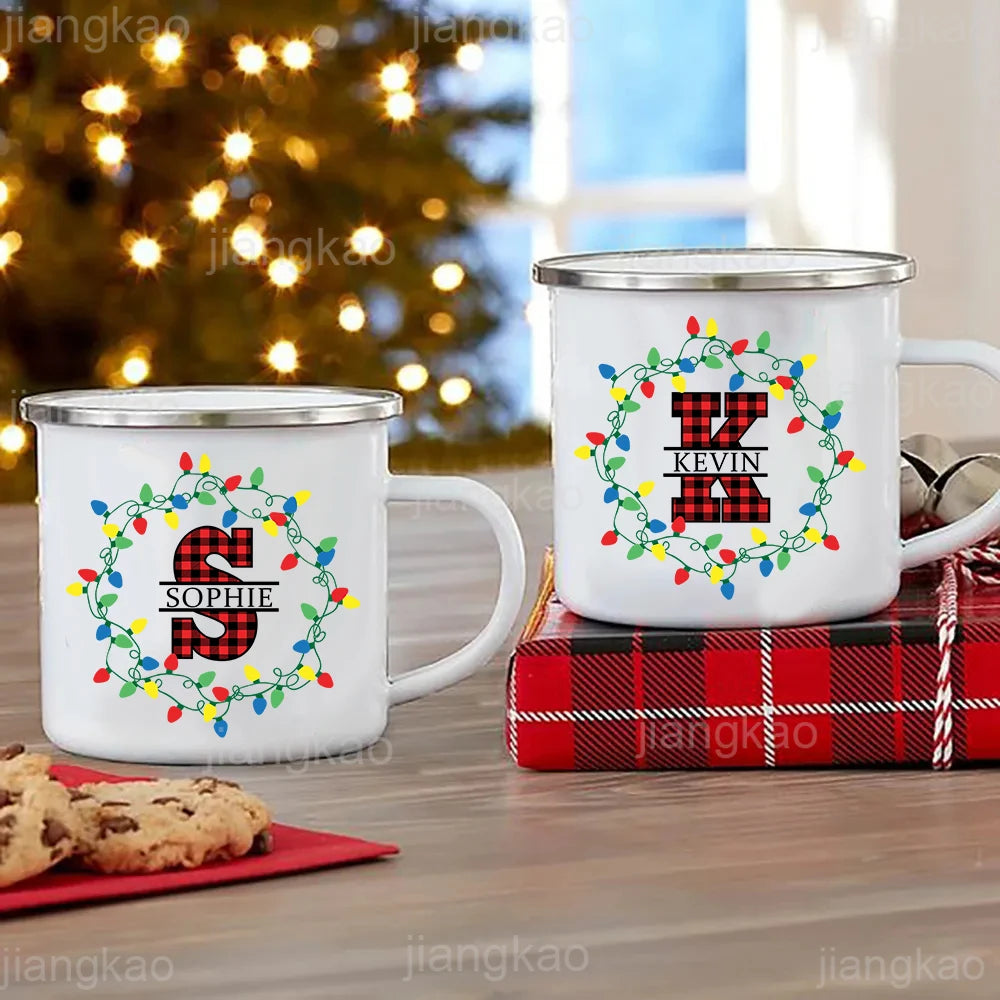Personalized Christmas Enamel Mug – Custom Name Xmas Gift