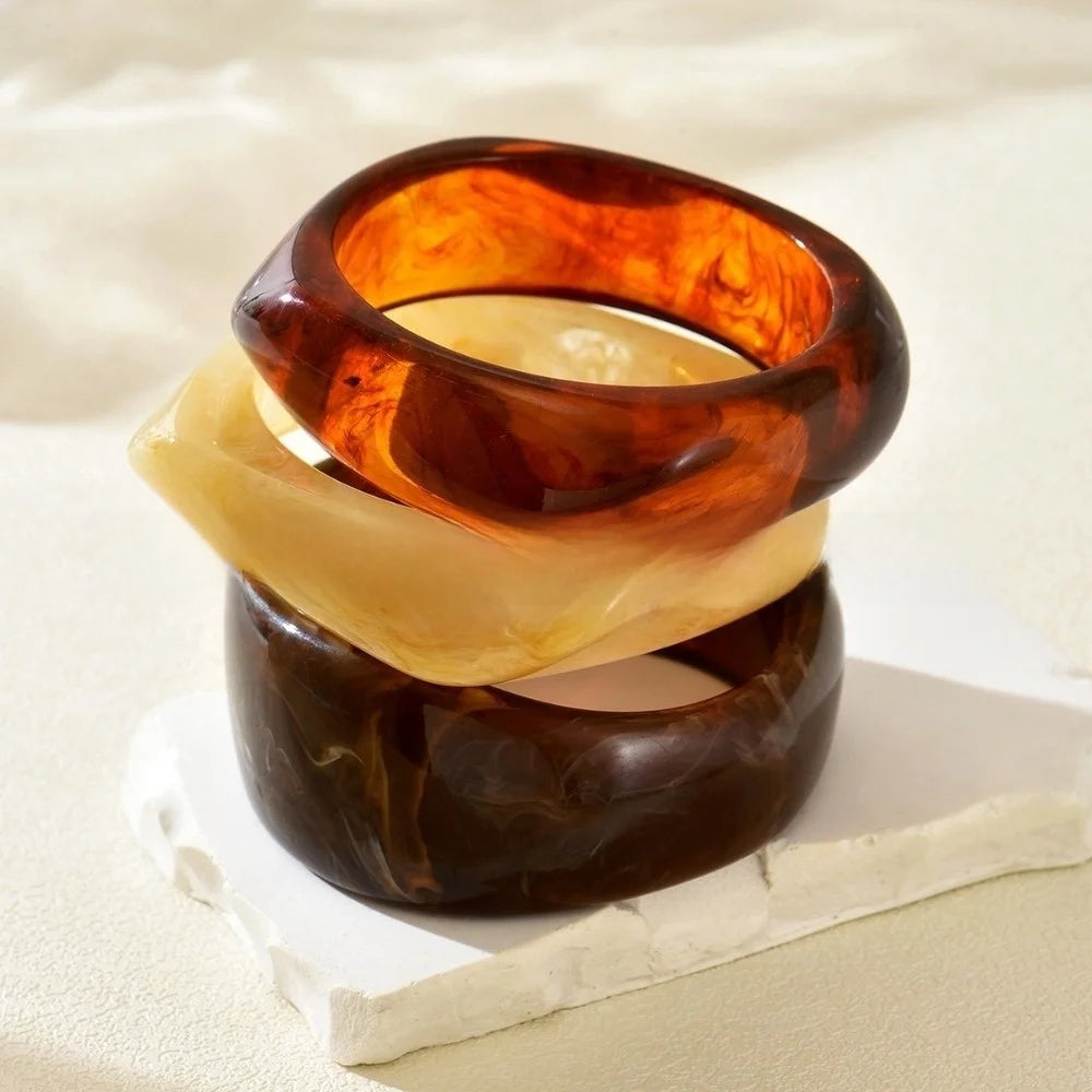Punk Chunky Resin Bracelet Set – Marble Wide Cuff Bangles
