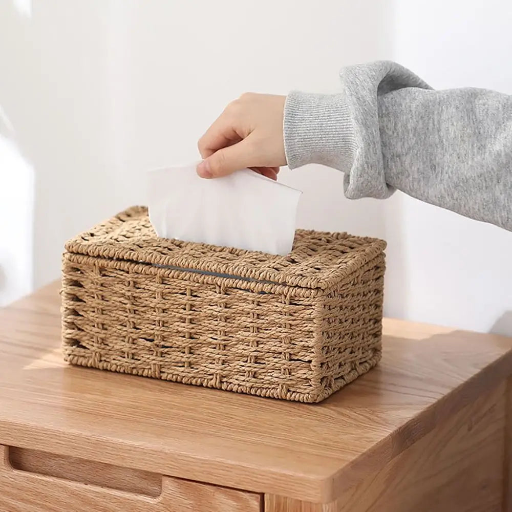 Rattan Woven Tissue Box | Vintage Napkin Holder for Home