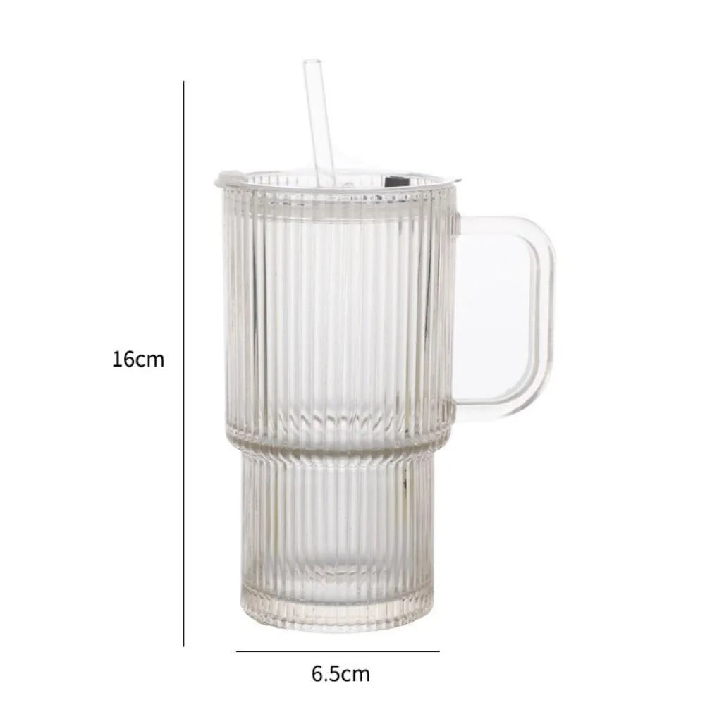 600ml Glass Tumbler Cup with Handle, Straw & Sealed Lid