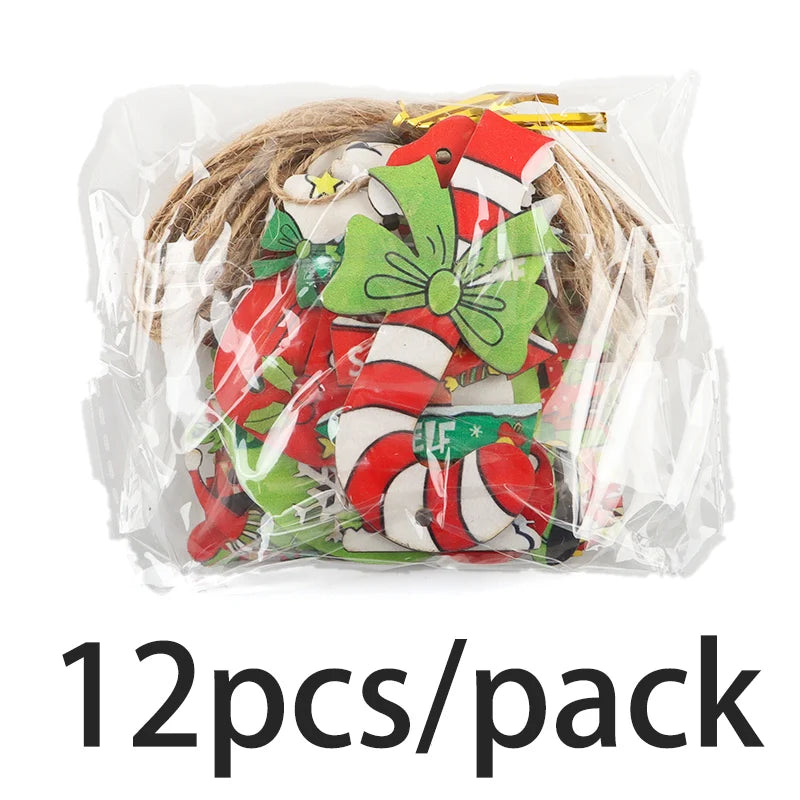12-Pack Green Wooden Christmas Tree Pendants – Holiday Ornaments