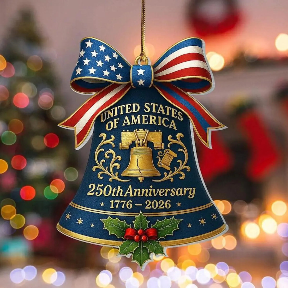 USA 250th Anniversary Bell Ornament | Patriotic Acrylic Decor