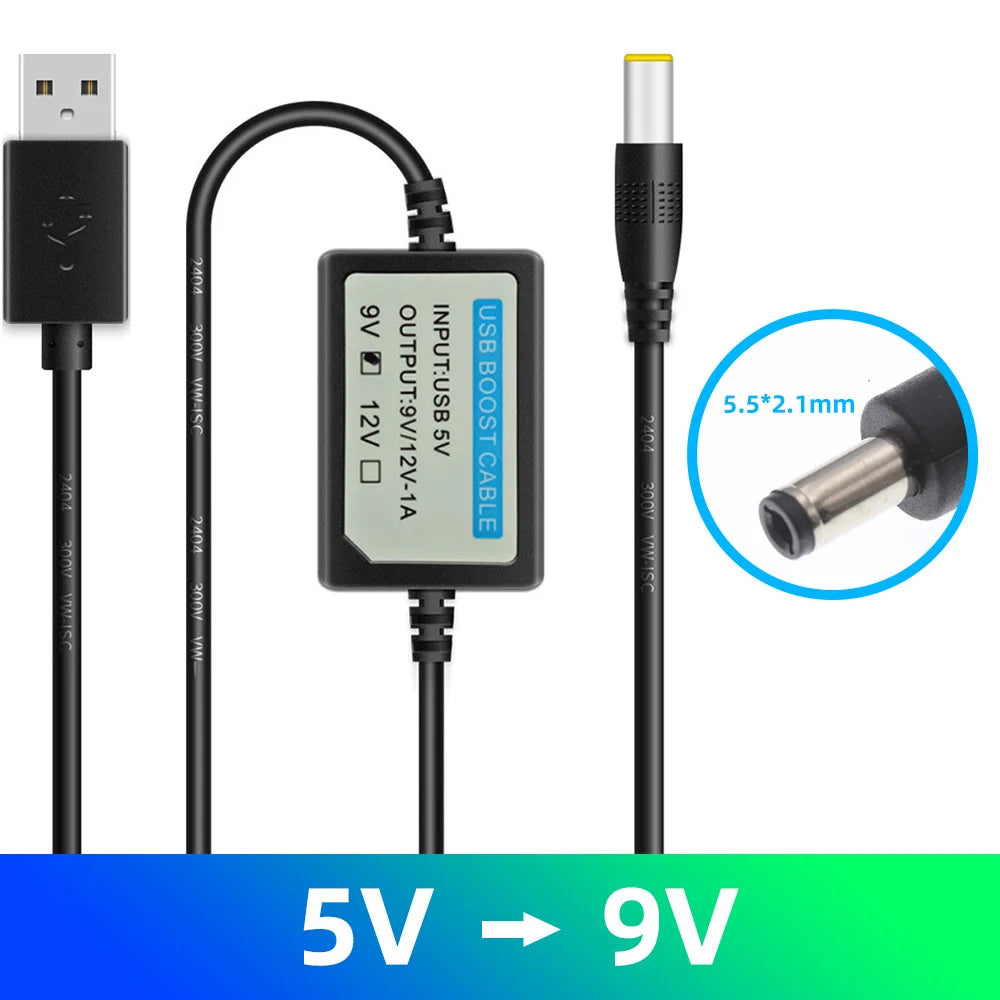 USB 5V to 9V/12V Boost Step-Up Power Converter Cable Adapter