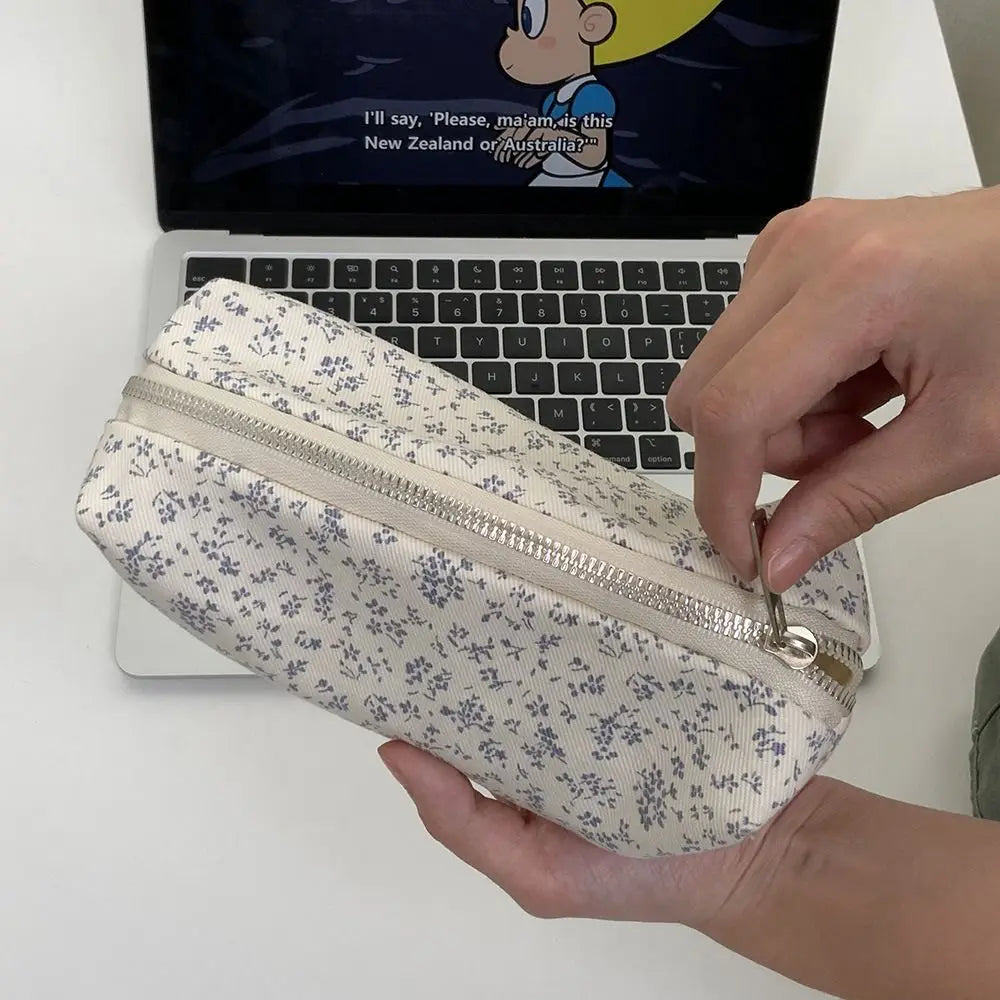 Floral Canvas Pencil Case – Large Capacity Pen Bag