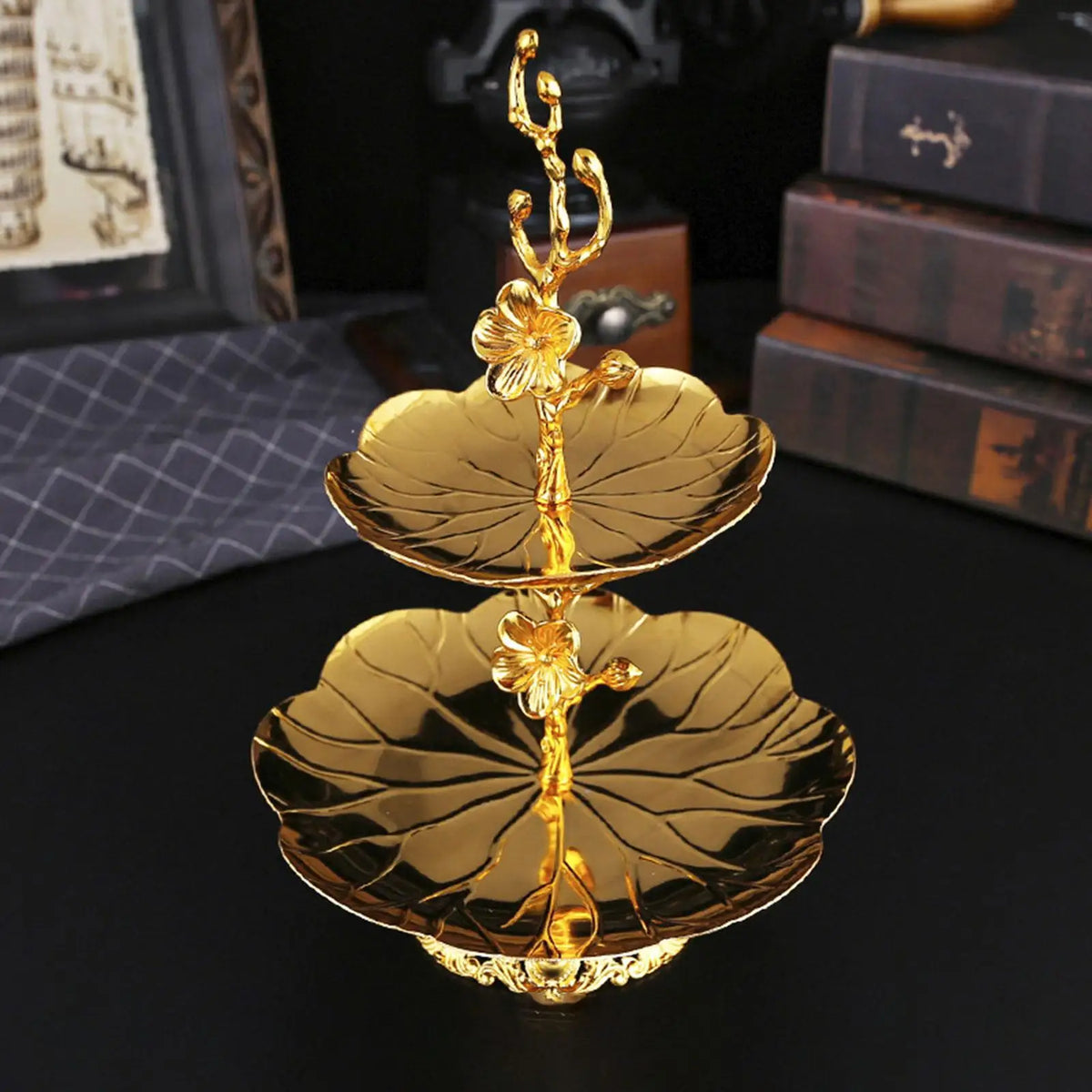 Golden 2-Tier Dessert & Fruit Stand | Elegant Metal Pastry Tray