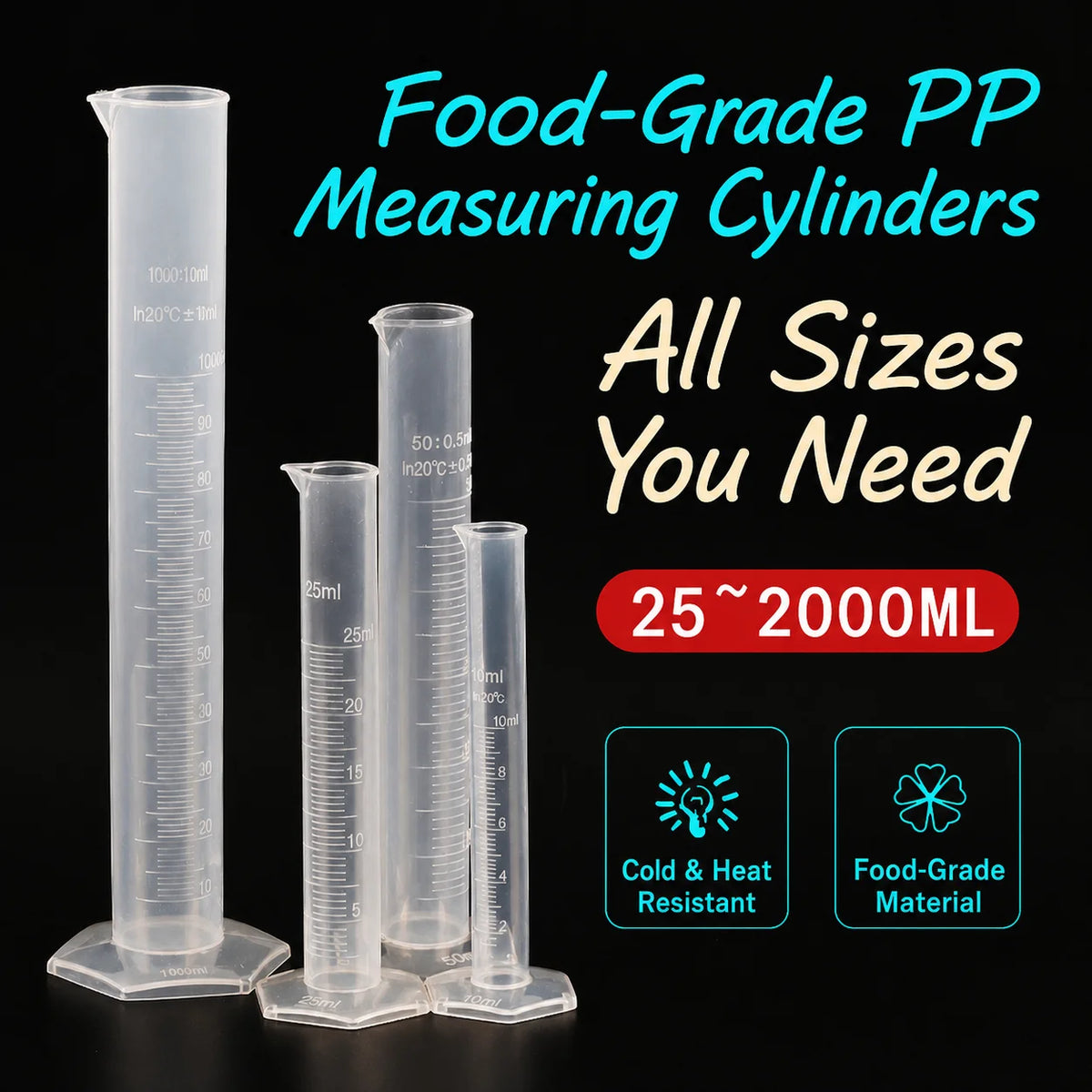 Food-Grade PP Graduated Measuring Cylinder 10ml–2000ml