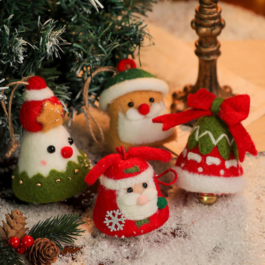 Wool Felt Christmas Bell Ornaments – Santa & Snowman