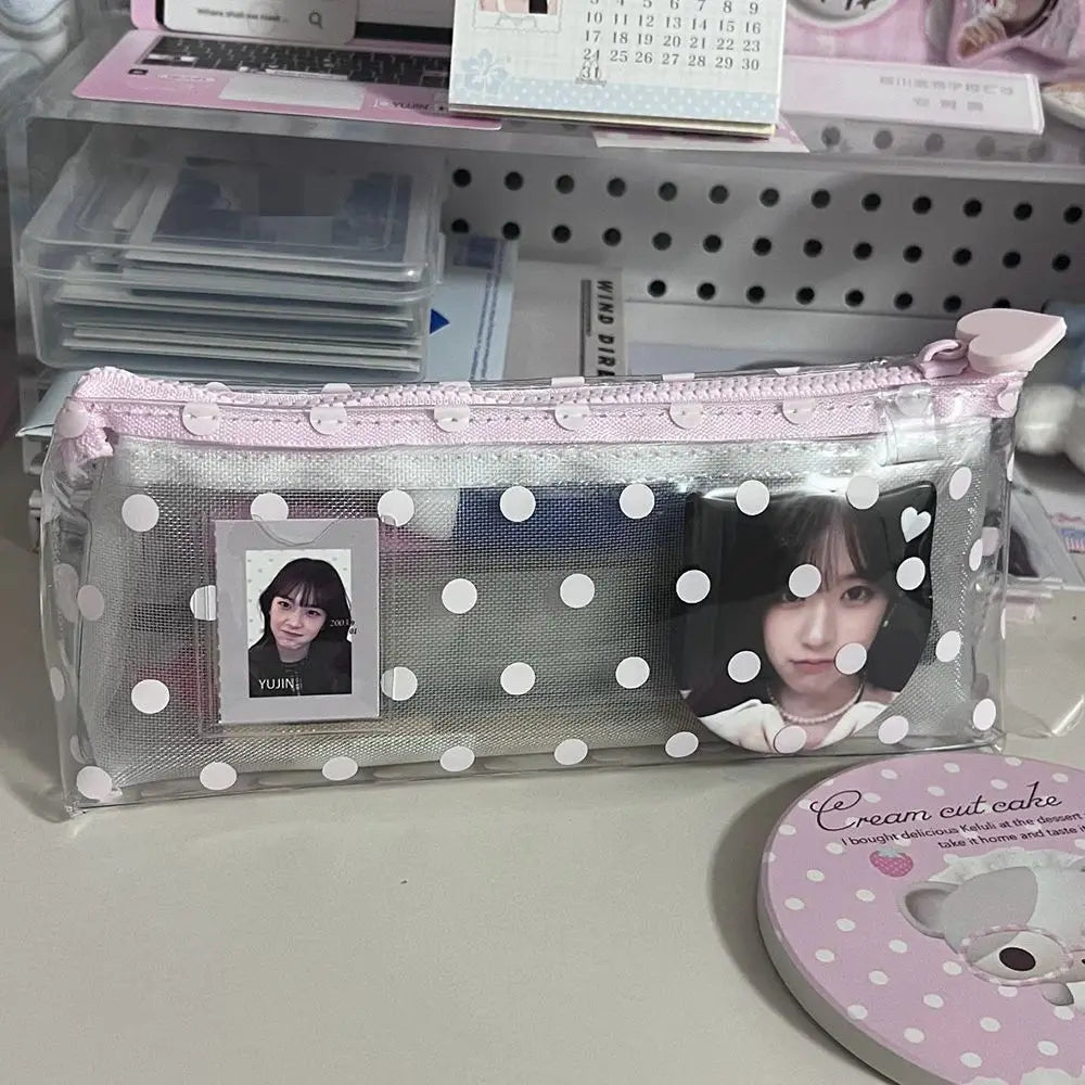 Transparent PVC Pencil Case | Korean Polka Dot Stationery Pouch