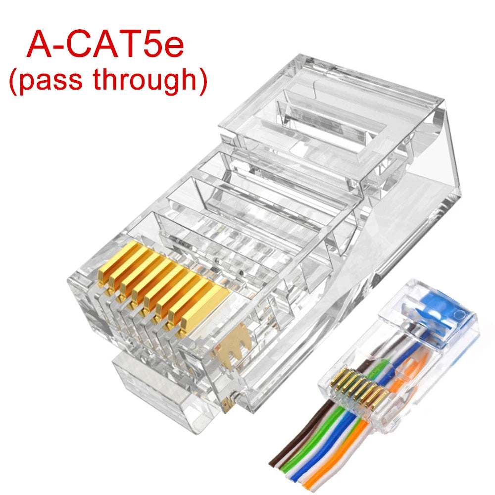 RJ45 CAT6 CAT5e Ethernet Connectors – Transparent Crystal Heads