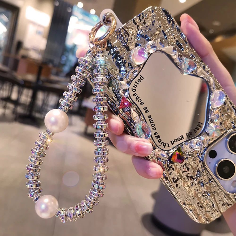 Pearl Rhinestone Bracelet Phone Wrist Strap Lanyard Charm