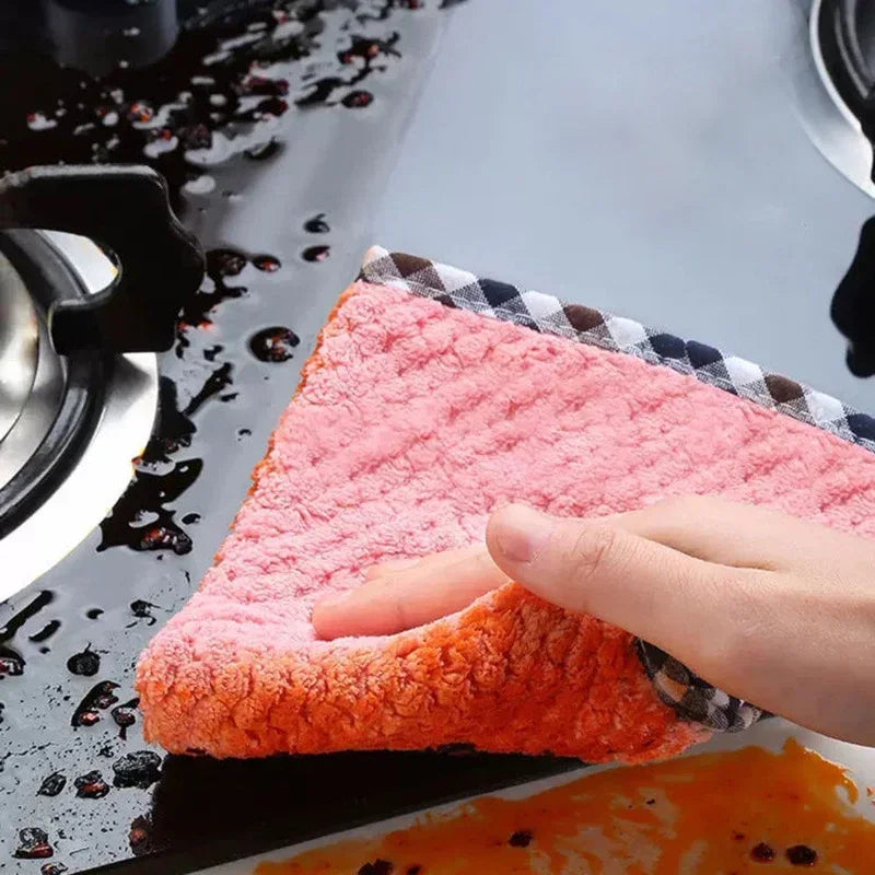 Double-Sided Coral Fleece Microfiber Cleaning Cloth 25x25cm
