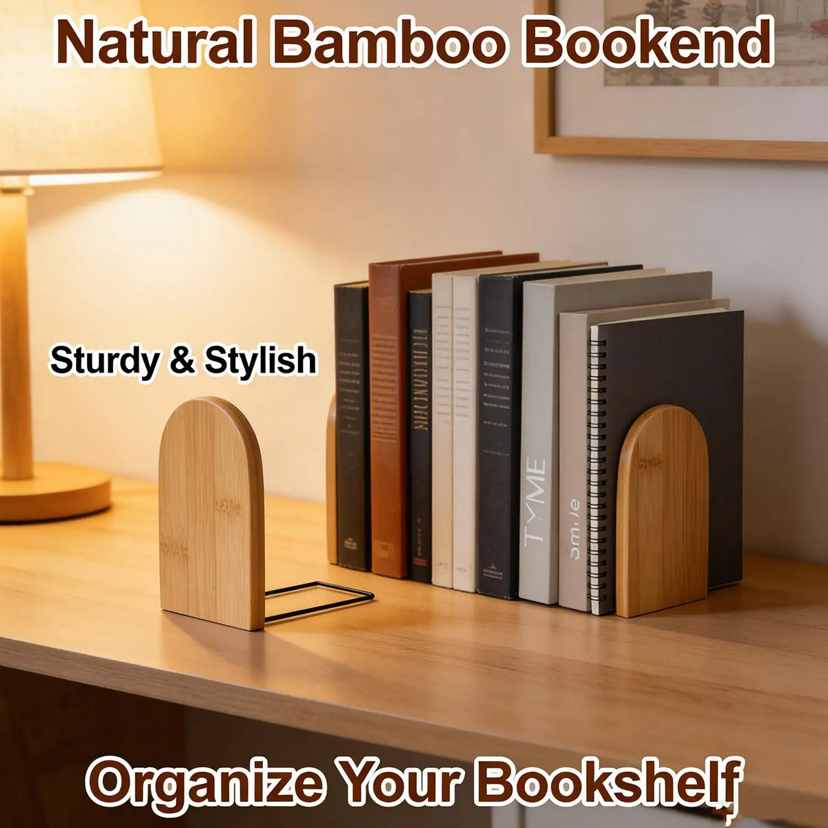 Bamboo & Metal Bookends – Non-Slip Heavy-Duty Pair