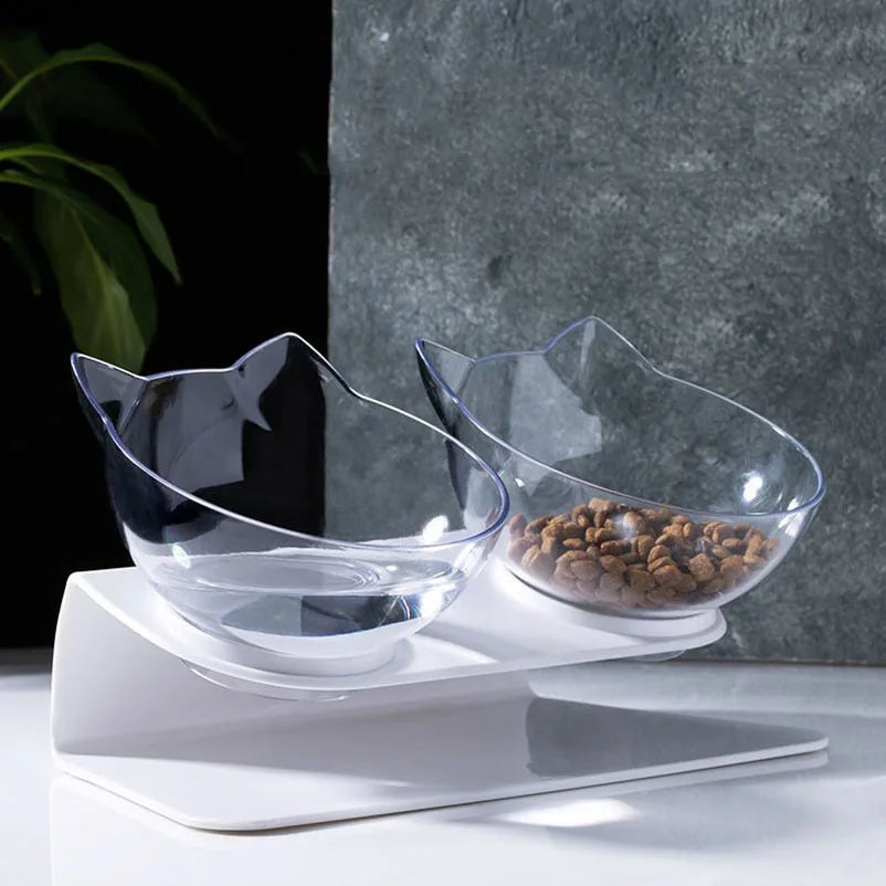 Tilted Cat Bowl – Transparent, Splash-Proof & Non-Slip