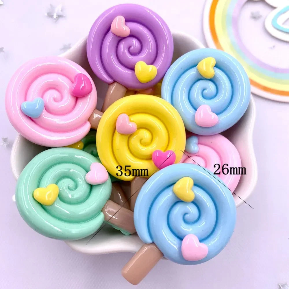 Resin Love Lollipop Flatback Cabochons 10pcs – DIY Craft Embellishments