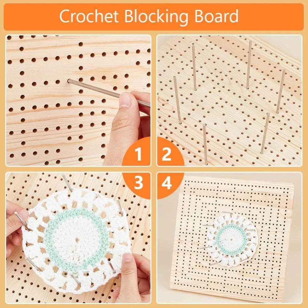 Rectangle Wood Crochet Blocking Board Set with Steel Rods