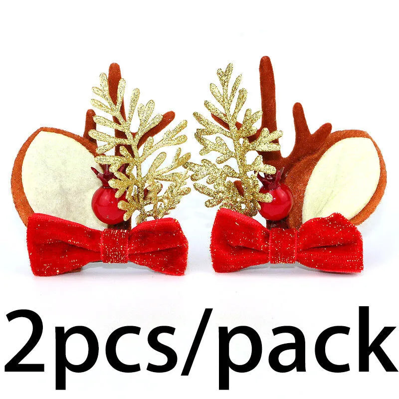 2-Pack Christmas Antler Hair Clips – Cute Velvet Holiday Accessory