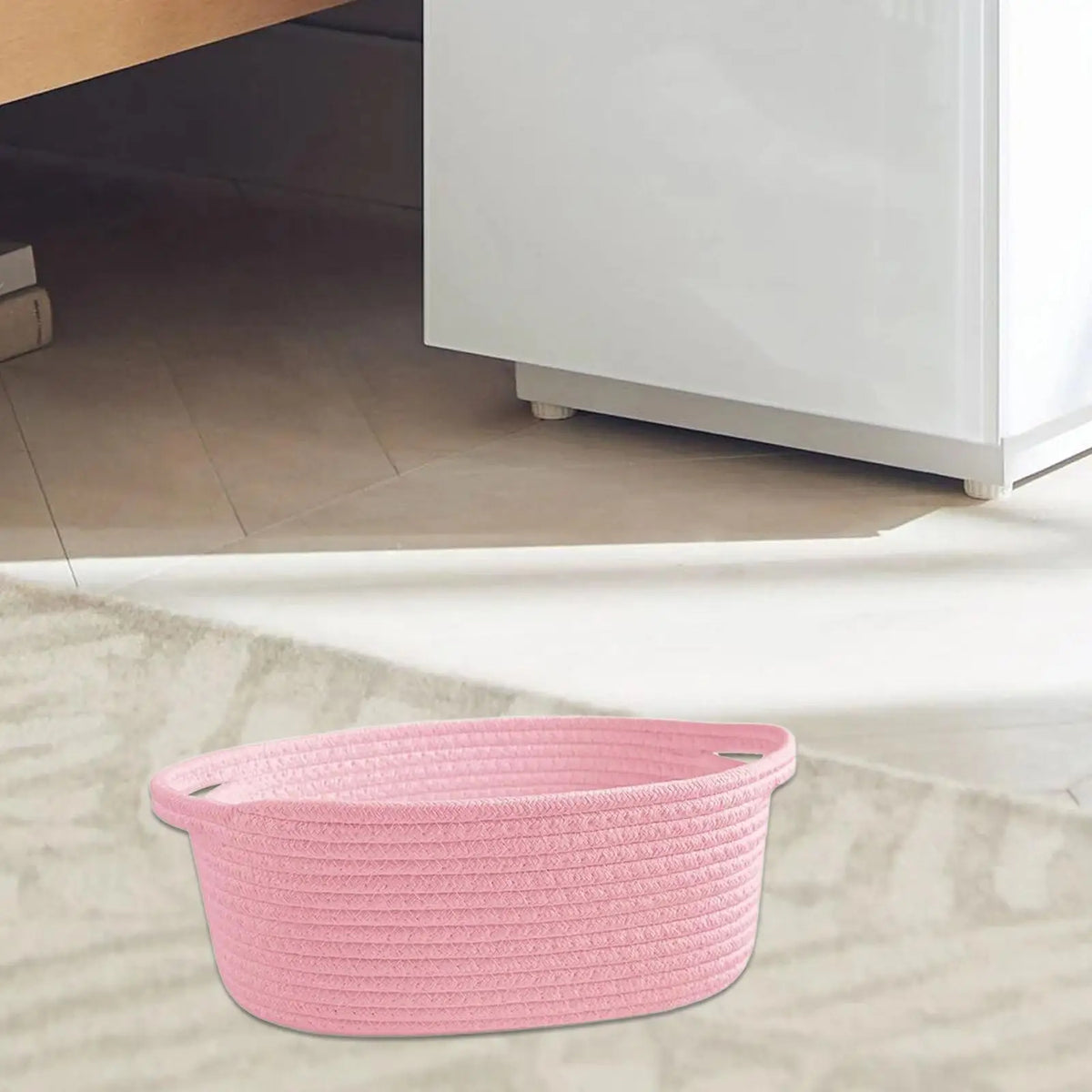 Woven Cotton Rope Storage Basket with Handles | Organizer Bin