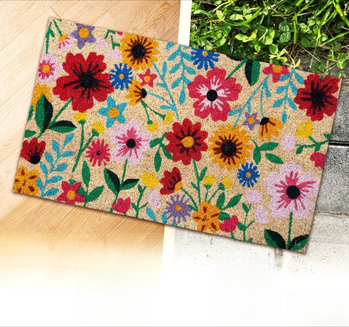 Welcome Doormat – Cottage Print Non-Slip Washable Entryway Mat