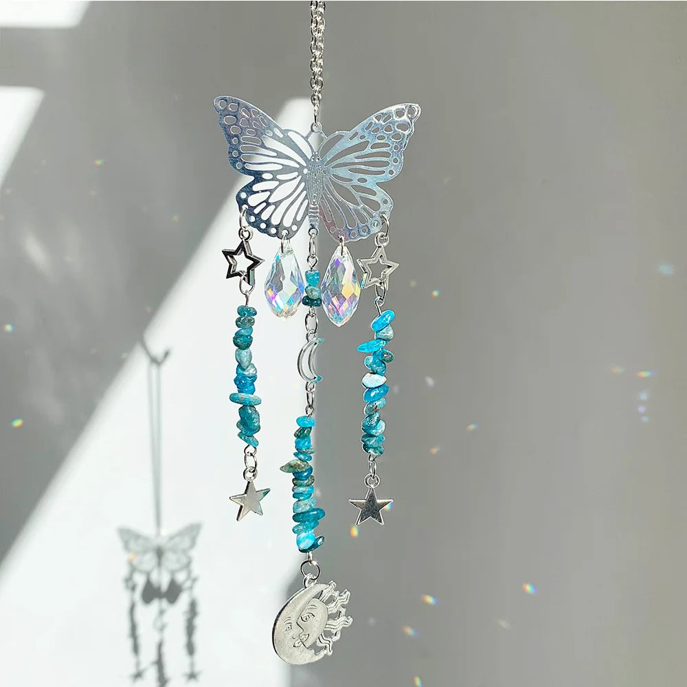 Butterfly Crystal Sun Catcher – Gemstone, Moon & Star Charms