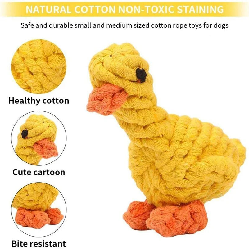 Braided Yellow Duck Squeaky Plush Dog Toy – Bite Resistant