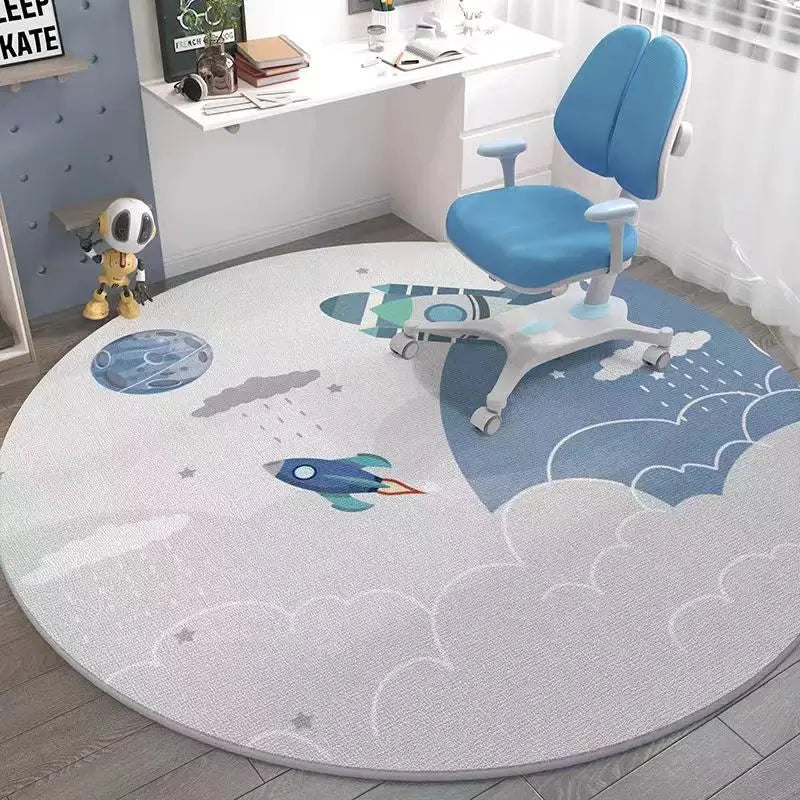 Space Round Rug – Rocket Astronaut Planets Stars Floor Mat