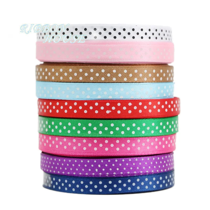 25 Yards Polka Dot Satin Ribbon 10mm – Gift Wrap & Crafts