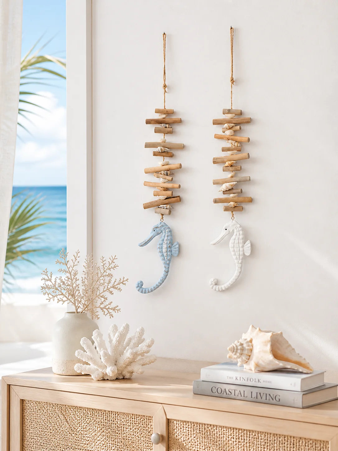 Coastal Seahorse Wall Hanging – Driftwood & Shell Nautical Decor