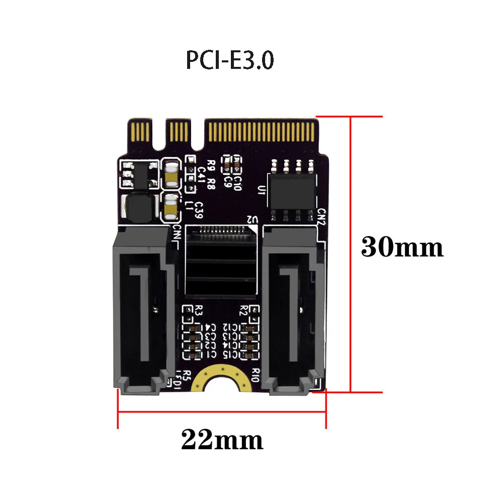 M.2 A+E Key Dual SATA 3.0 Adapter Card – JMB582 6Gbps