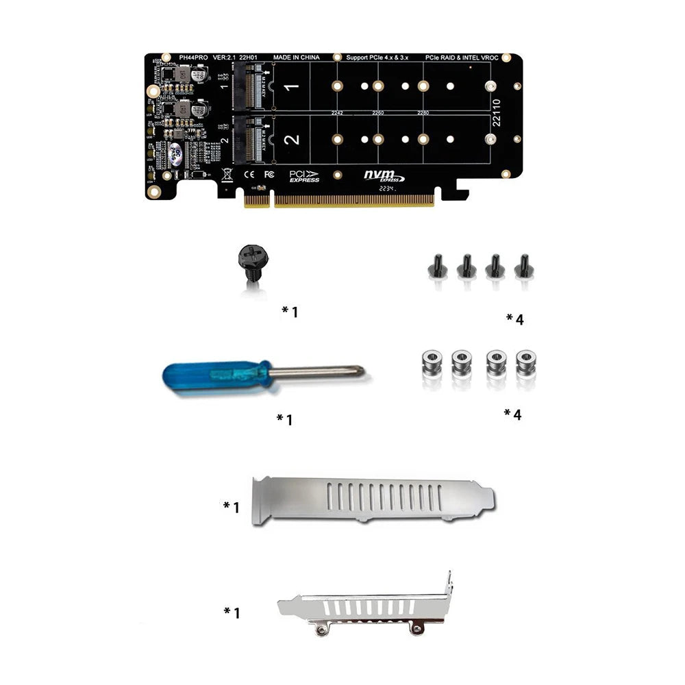 PCIe X16 to M.2 NVMe Converter – 4-Slot RAID Expansion Card