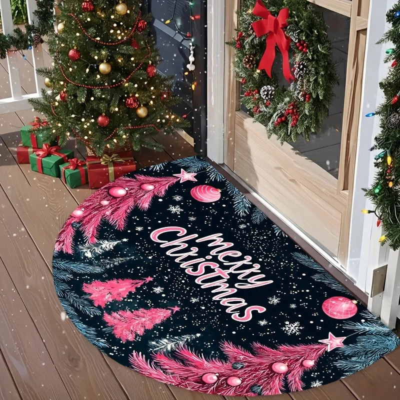 Christmas Wreath Doormat – Anti-Slip Half-Round Floor Mat