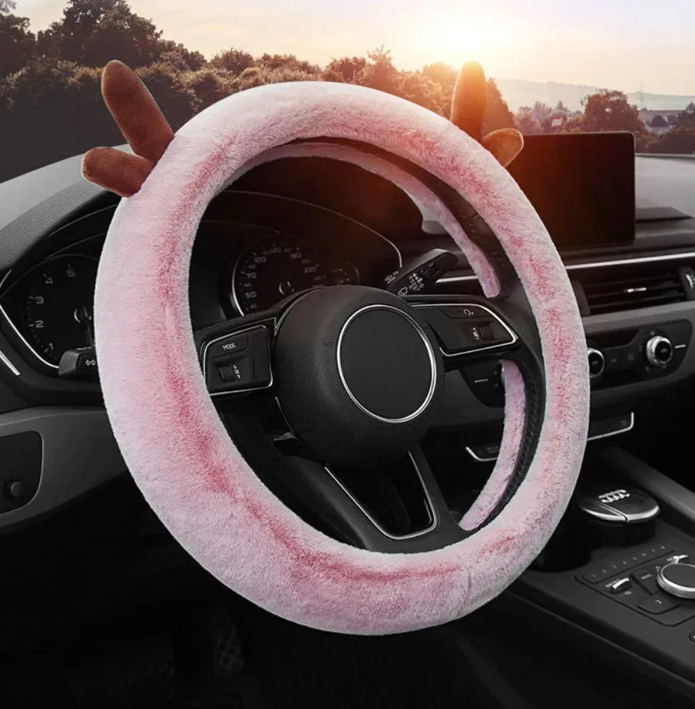 Fluffy Plush Steering Wheel Cover – Universal Winter Car Protector