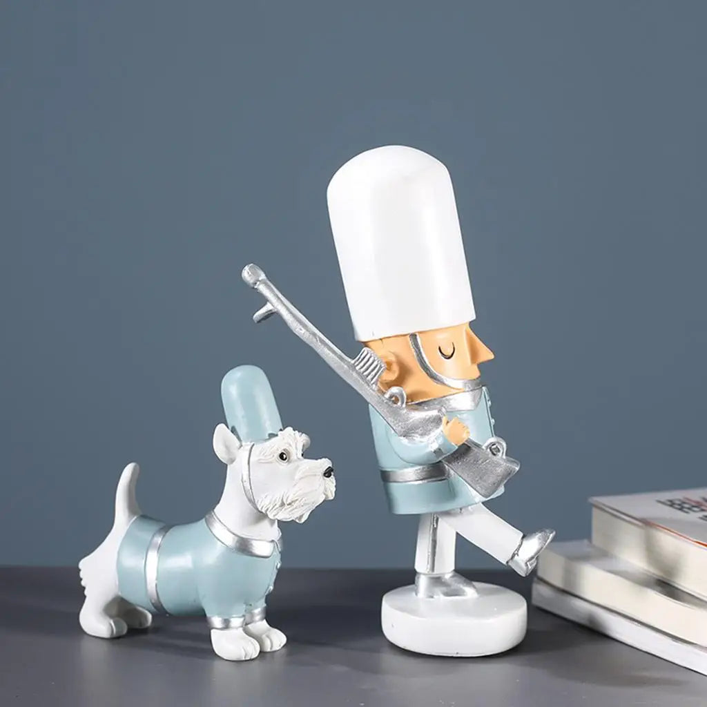 Wooden Nutcracker Soldier & Dog Christmas Decoration Set