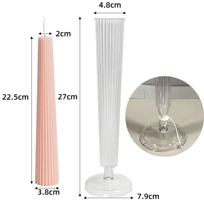 Striped Cylindrical Candle Mold | Long Pole PC Plastic DIY