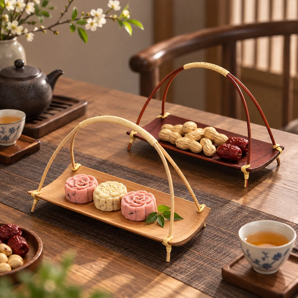 Bamboo Tea Snack Serving Tray with Handle – Handmade
