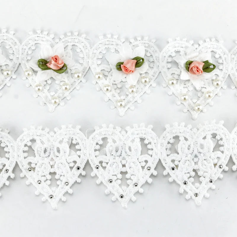 White Heart 3D Rose Lace Trim 91cm – Wedding & DIY Fabric