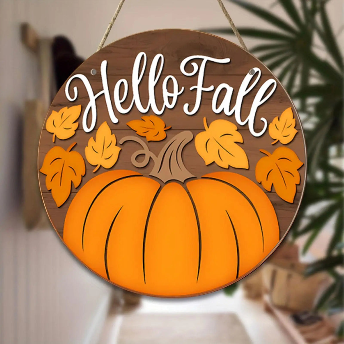 Rustic Autumn Welcome Plaque | Round Wood Hanging Sign