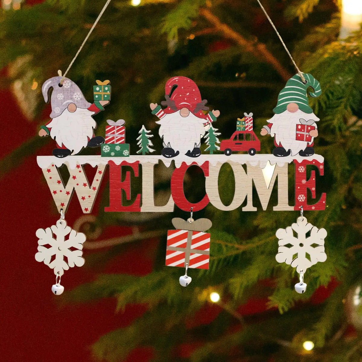 Wooden Christmas Hanging Ornament – Gnome & Santa Pendant