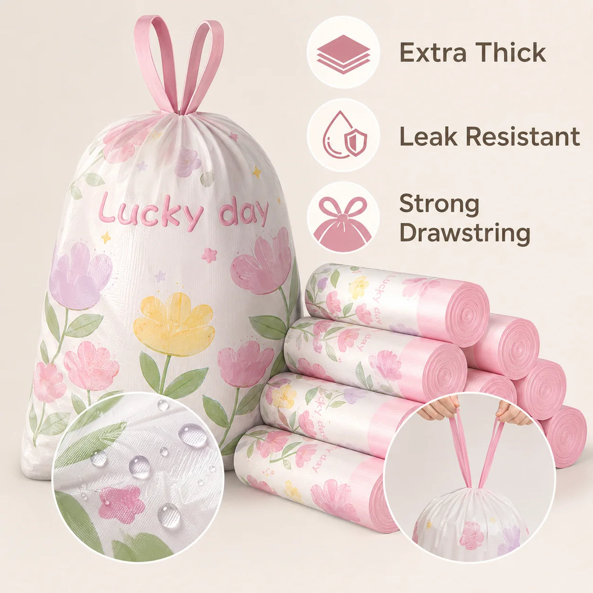 50-Count Scented Drawstring Trash Bags – 20L Cute Bin Liners
