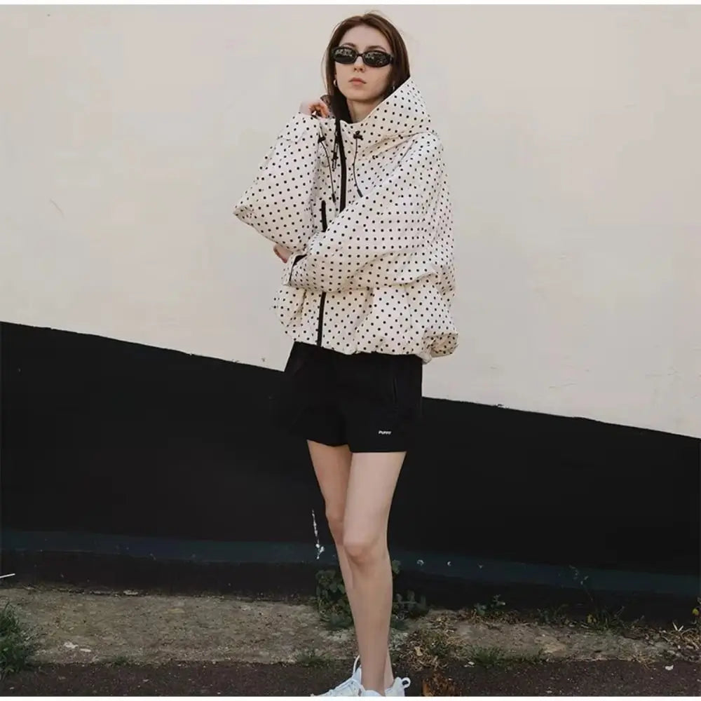 Women's Polka Dot Hooded Windbreaker Jacket | Lightweight