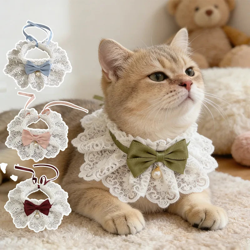 French Retro Lace Pearl Pet Bib – Cats & Small Dogs