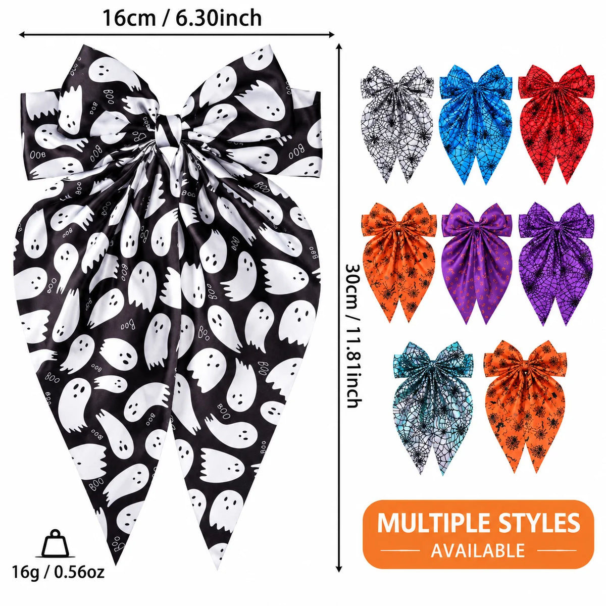 Halloween Satin Bow Hair Clip – Spider Web Pumpkin Barrette