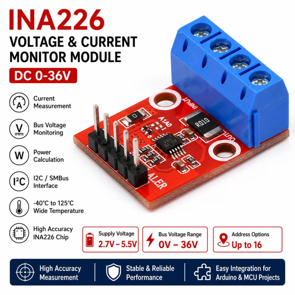 INA226 DC 0-36V Voltage & Current Sensor Module I2C Arduino