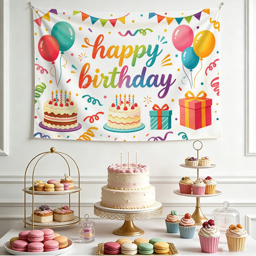 Happy Birthday Cherry Print Tapestry – Party Wall Hanging