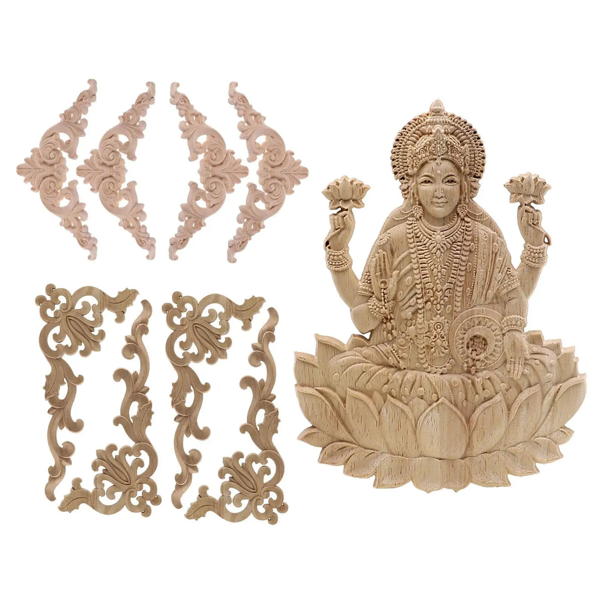Wood Carved Applique Corner Onlay | 4-Pack Floral Décor
