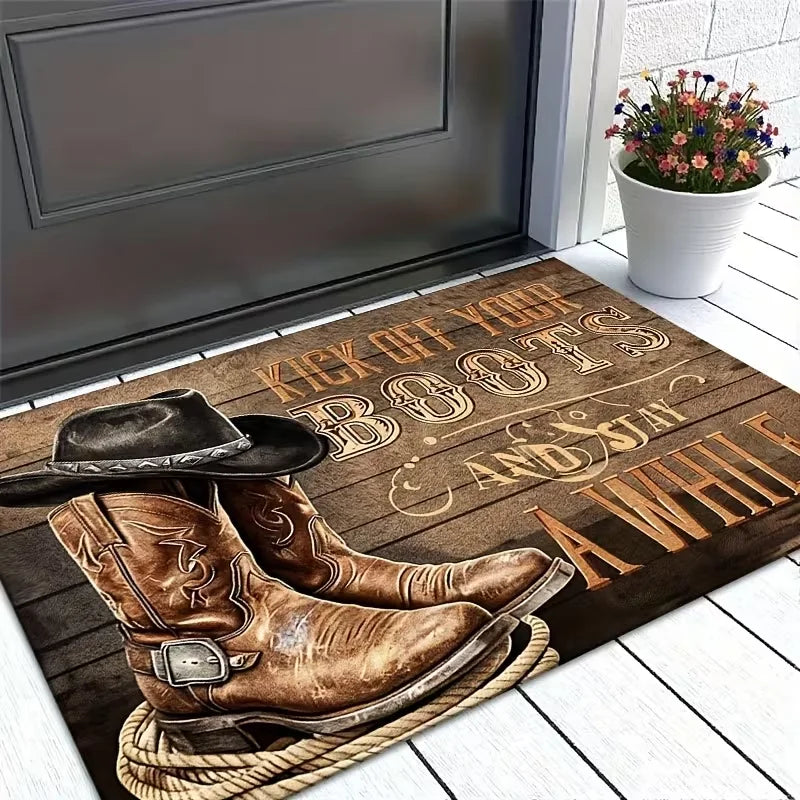 Western "Take Off Your Boots" Doormat – Anti-Slip Farmhouse Rug