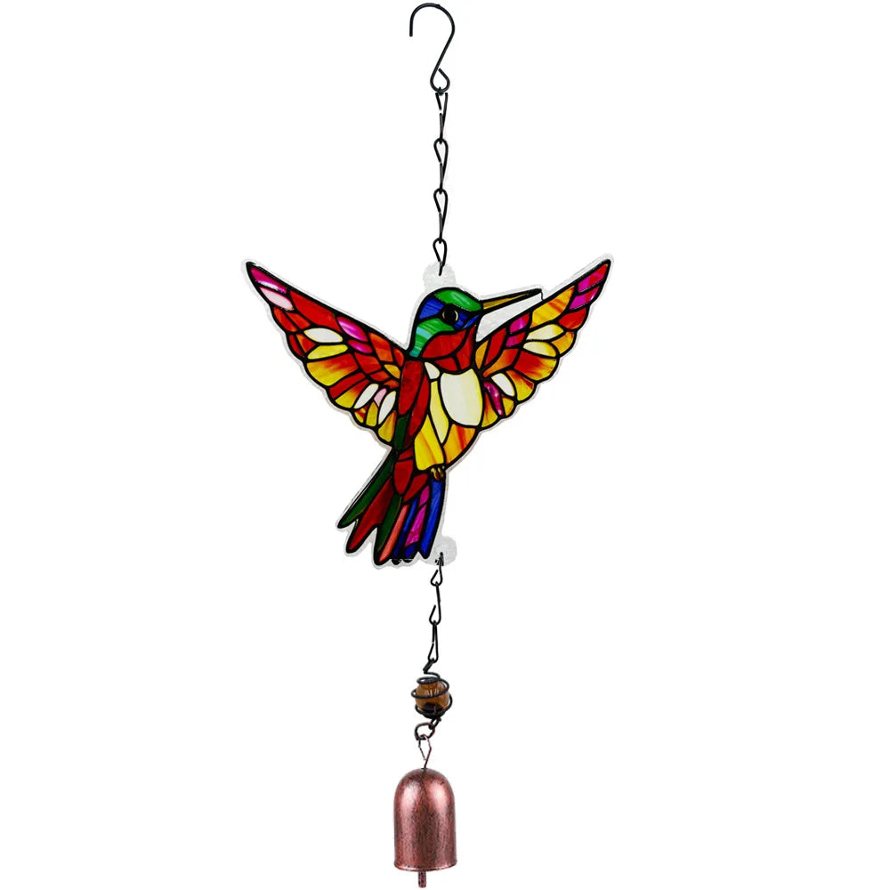 Glass Hummingbird Wind Chime | Diamond Garden Hanging Decor