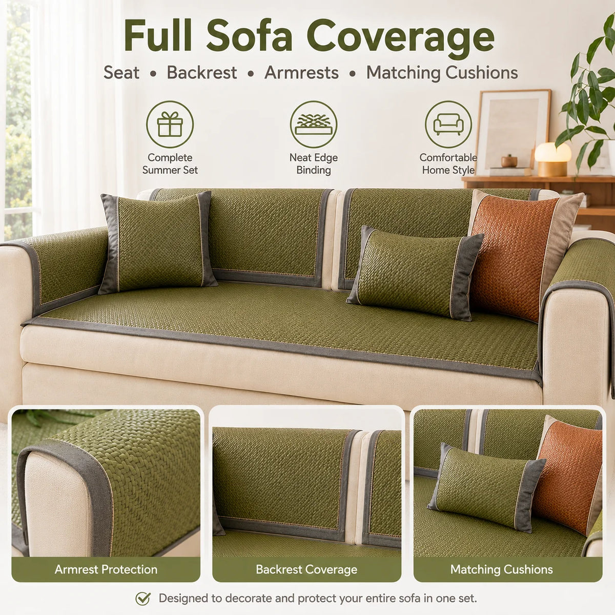 Ice Silk Bamboo Cooling Sofa Cushion – Anti-Slip Seat Mat